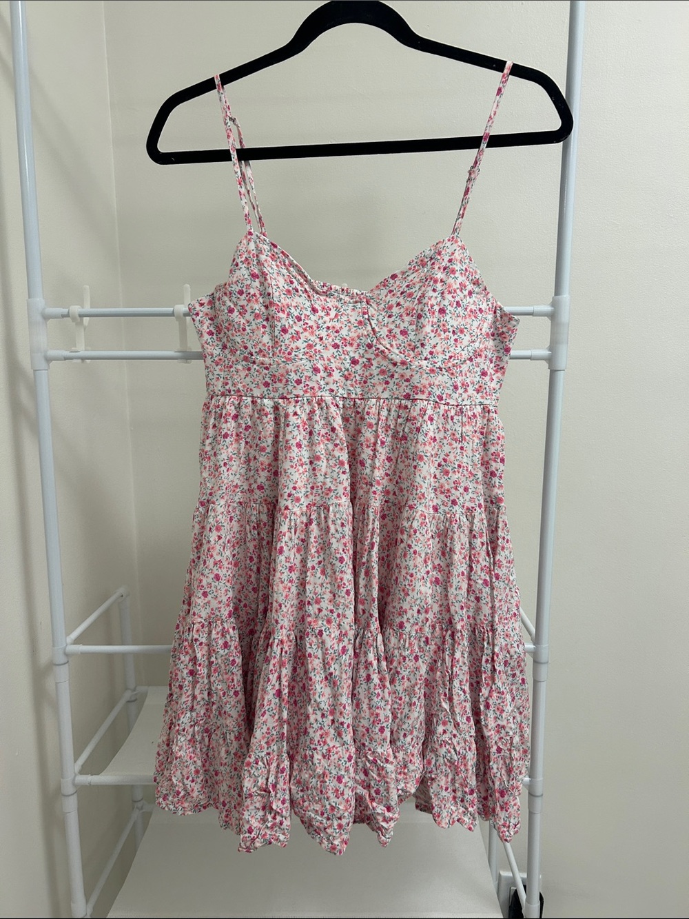 Altar'd State Pink & White Floral Tiered Sundress with Spaghetti Straps
